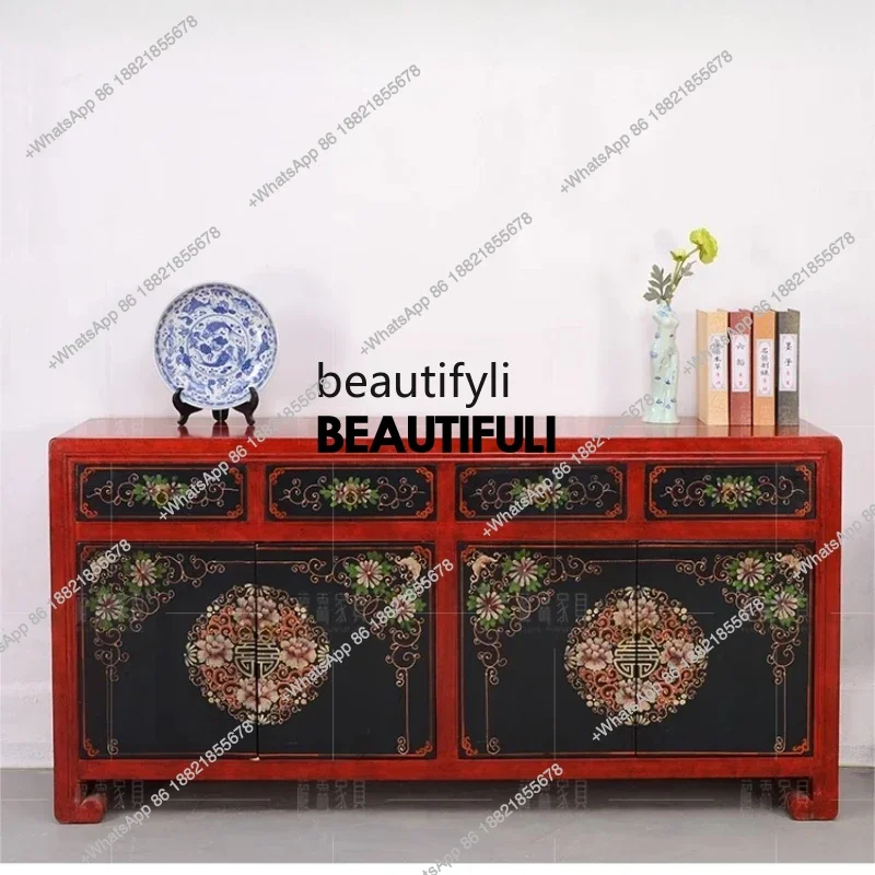 ss8350 New Chinese style old retro painting old retro furniture dining side cabinet antique storage porch TV cabinet