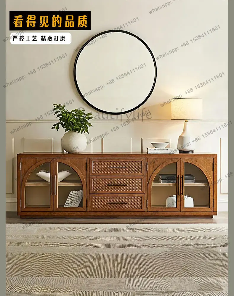 

Light French floor ultra-thin high-end engraved white wax home living room TV cabinet