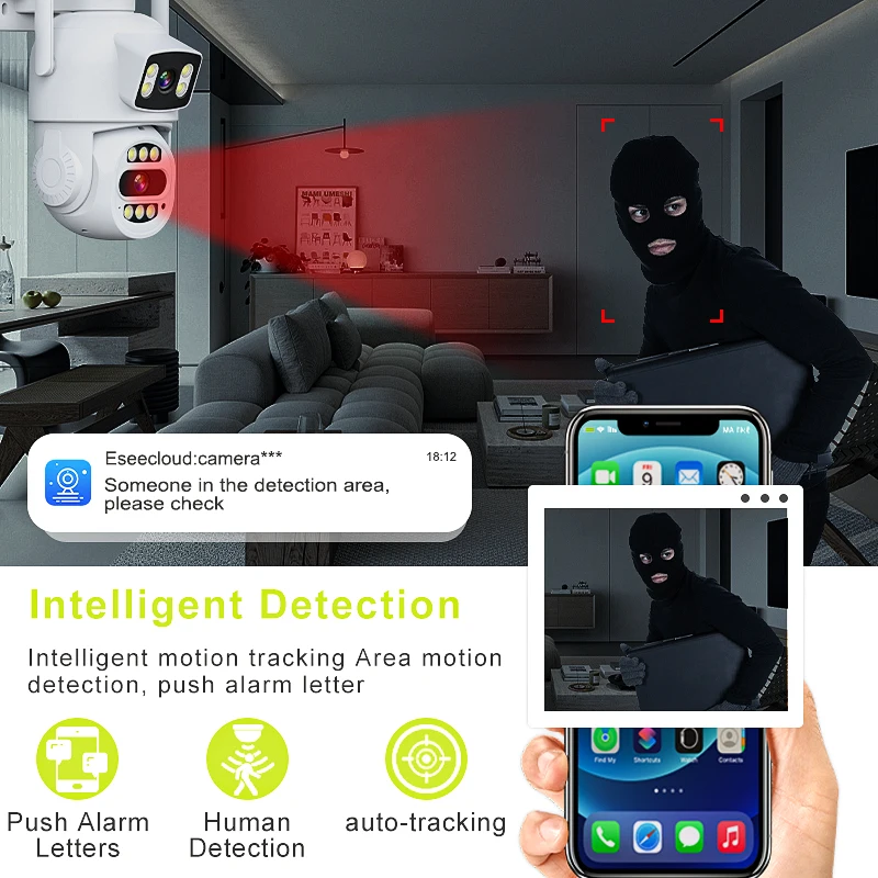 كاميرا لا سلكية 4 ميجابكسل بعدسة مزدوجة HD مراقبة أمنية داخلية في الهواء الطلق كاميرا لا سلكية كاميرا تلفزيونات الدوائر المغلقة للرؤية الليلية كشف الحركة