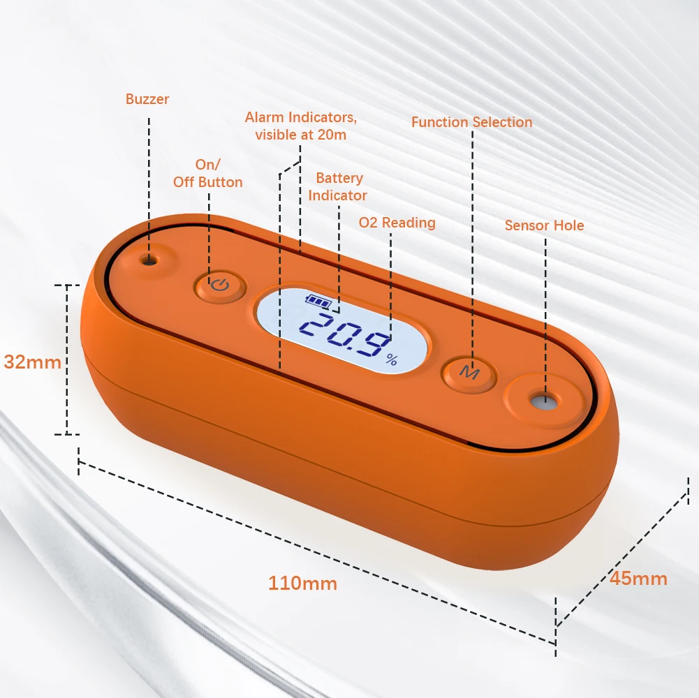 Upgraded O2 Tester, Portable Tester, IP67 Protection Grade, with Vibration, Dust and Explosion Proof, Home - Orange