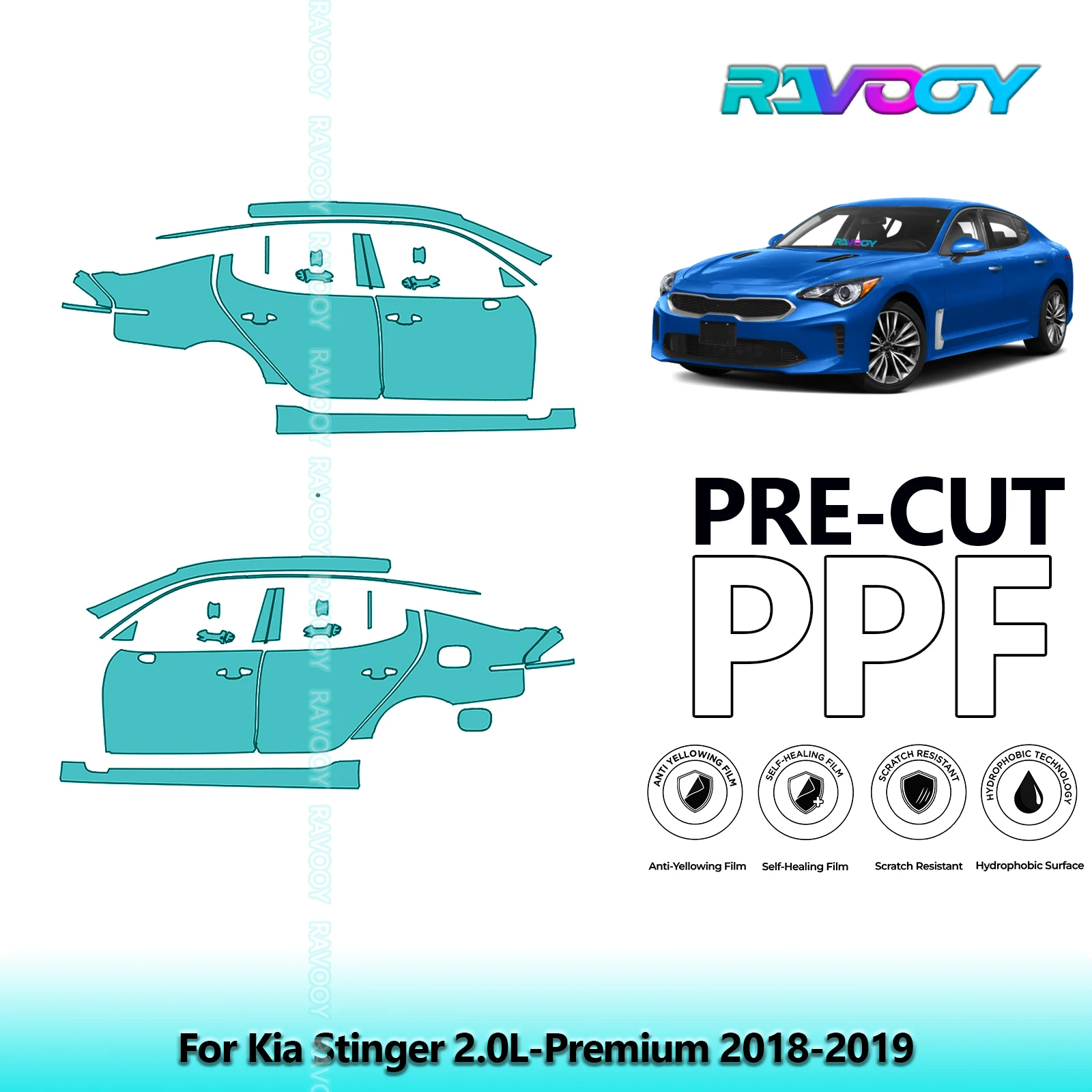 

For Kia Stinger 2.0L-Premium 2018-2019 8.5mil Clear Matte Pre-Cut PPF Door & A/B Pillar Kit TPU Paint Protection Film Set