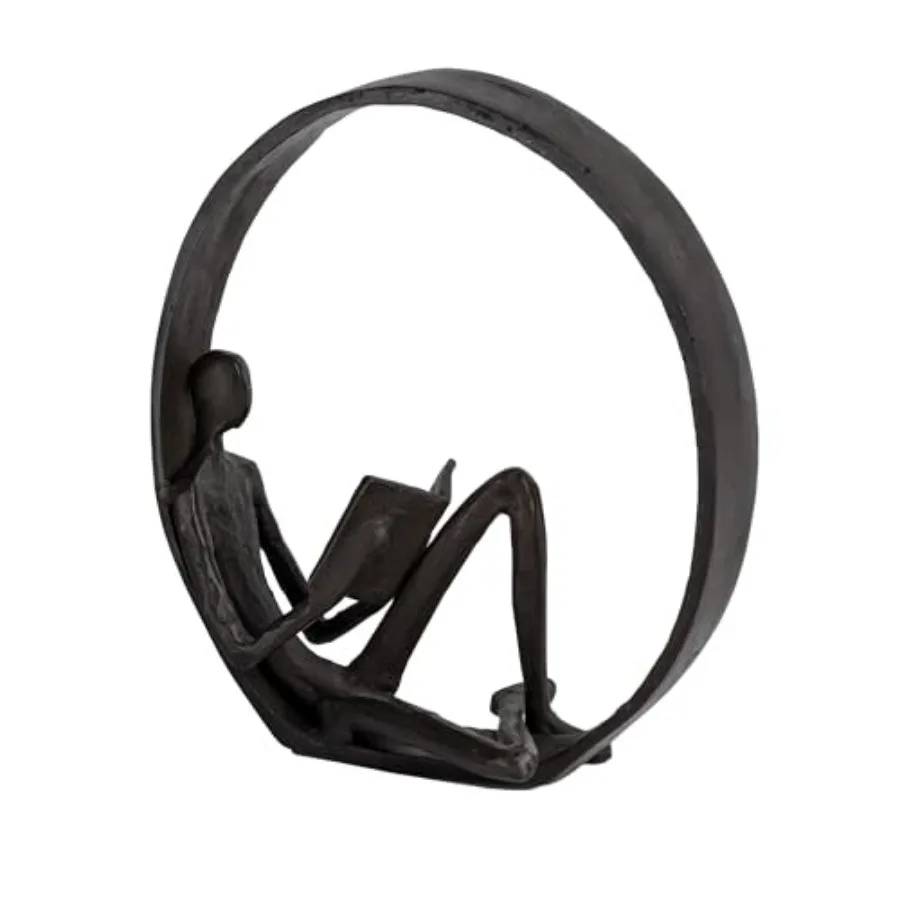 

. Contemporary Encircled Male and Female Reader Cast Iron Sculpture Bookend Statues Single Male