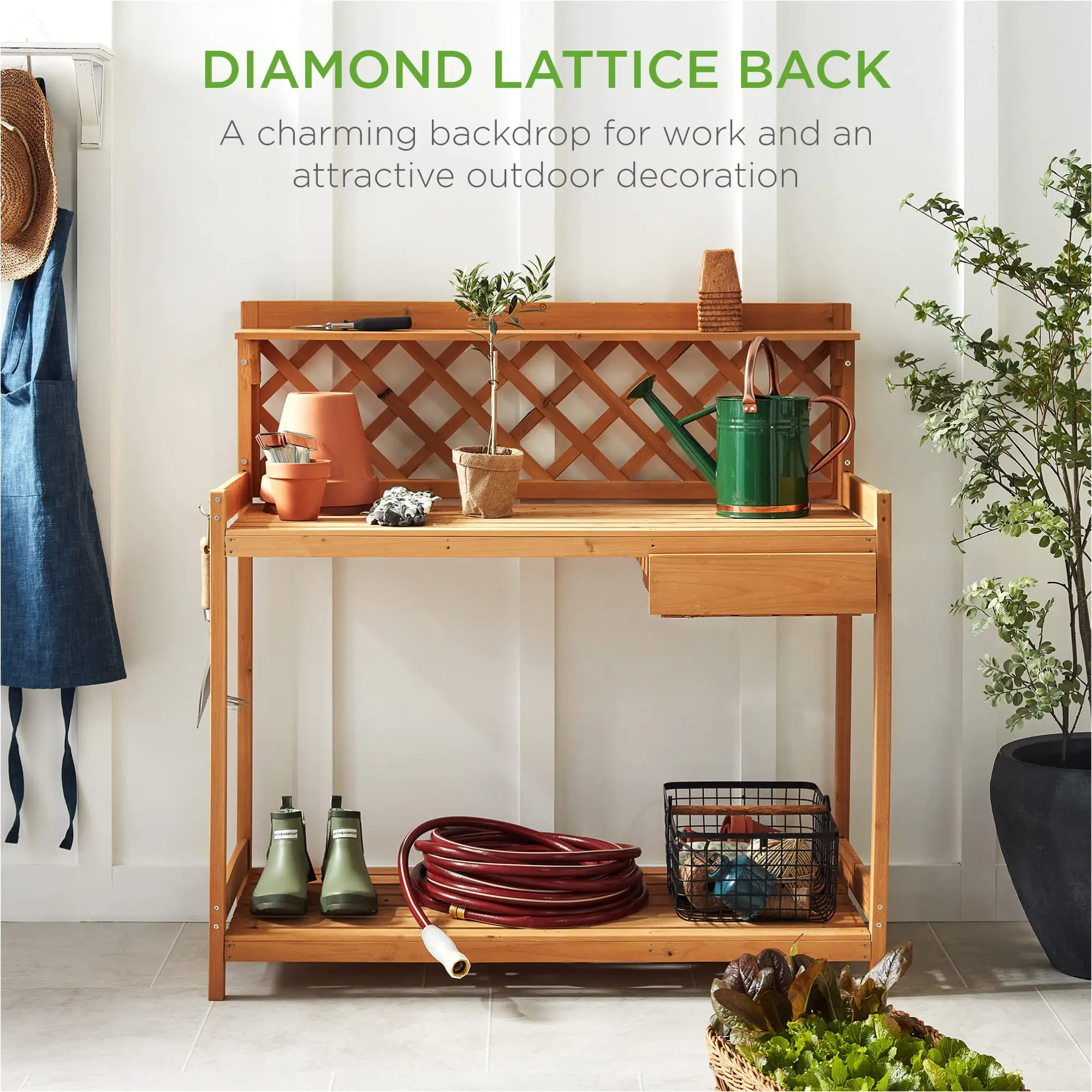 Rustic Garden Backyard Plant Shelf Outdoor Potting Bench Folding Table Large Size Wooden Flower Table for Garden