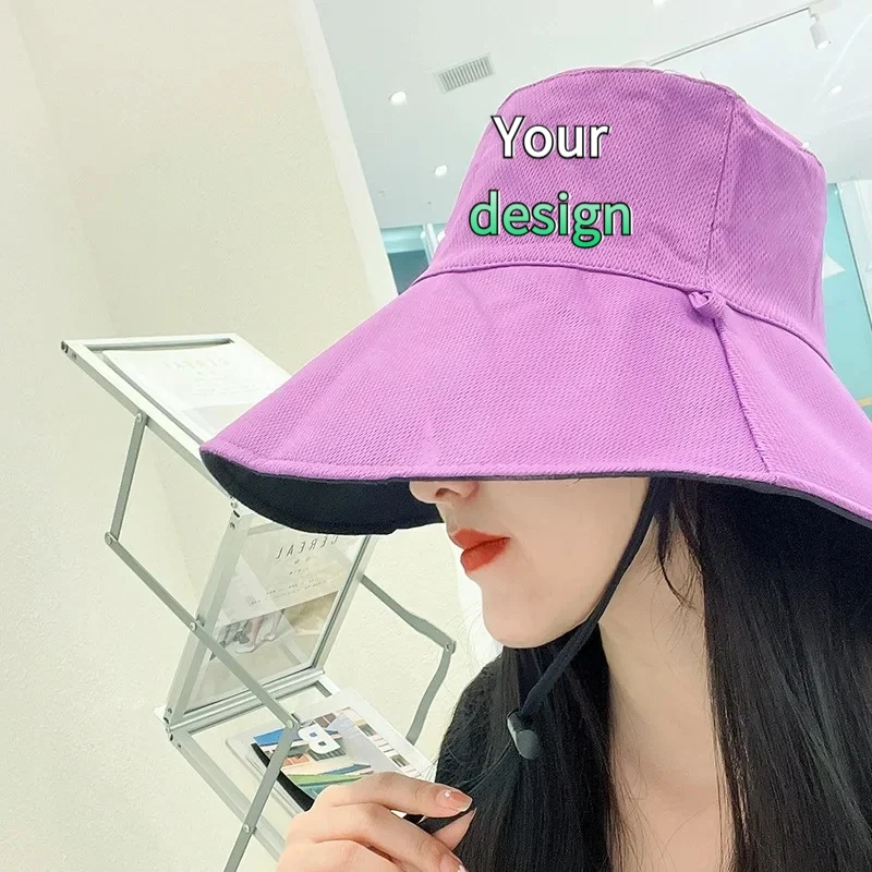 صورة مطبوعة حسب الطلب أو شعار الصيف للجنسين قبعة الصيد ذات الحافة الكبيرة حماية من الأشعة فوق البنفسجية مزدوجة الجوانب تغطي الوجه قبعة واقية من الشمس #5
