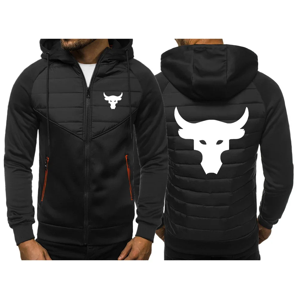 Dwayne Johnson Brahma Bull Tattoo Logo Printing 2024 Spring Autumn Men's Casual Loose Patchwork Zipper Long Sleeve Cotton Jacket