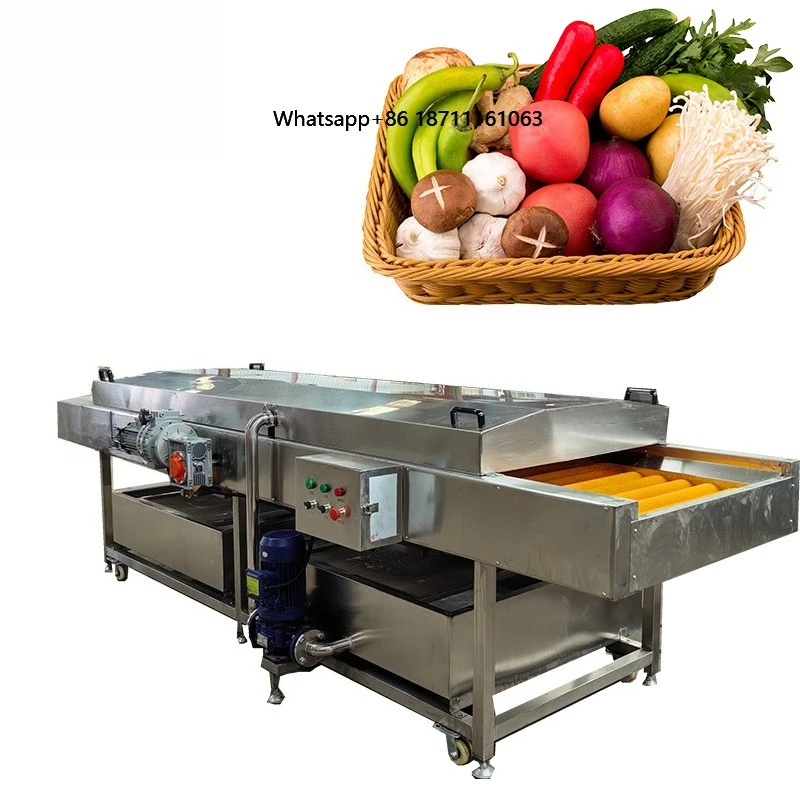Commercial Parallel Brush Roller Cleaning Machine, Potato, Ginger and Carrot Brush Cleaning and Peeling Machine