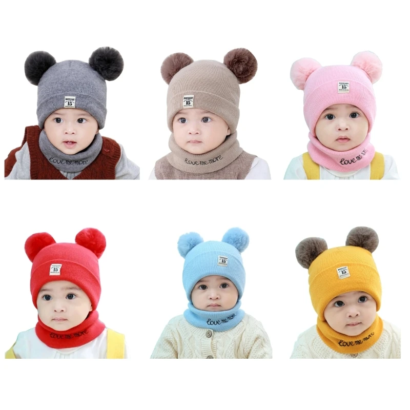 2pcs Infant Bear Hat & Neck Warmer Set Knitted Baby Hat & Scarf Kits Stretchable Toddler Hat Scarfs Comfortable Wearing