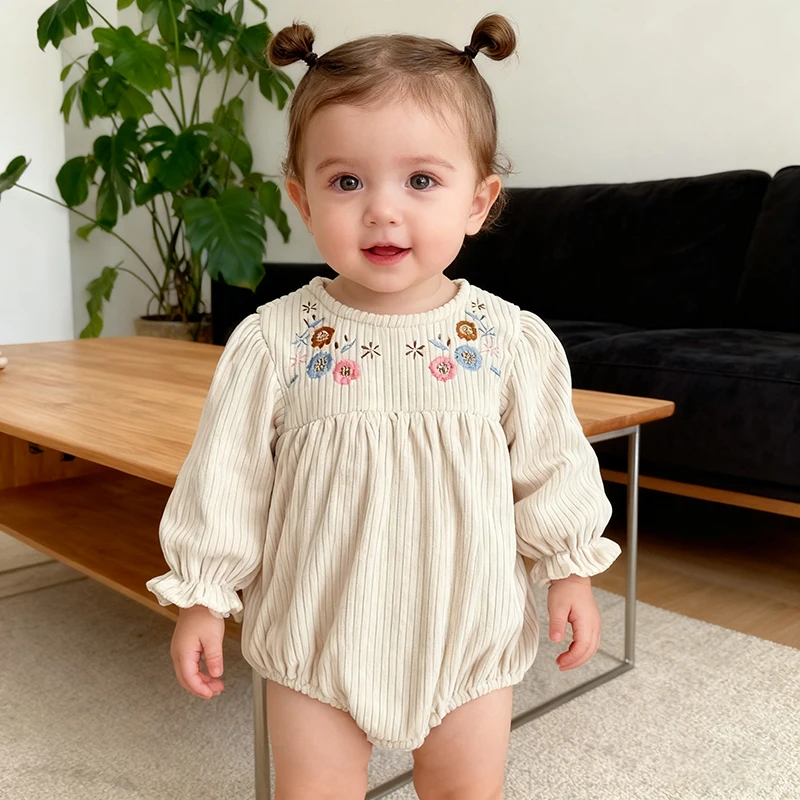 2025 New Newborn Spring Infant Baby Girl Sweet Embroidery Bodysuits Long Sleeved Baby Girl Jumpsuit Children Clothes Cute Romper