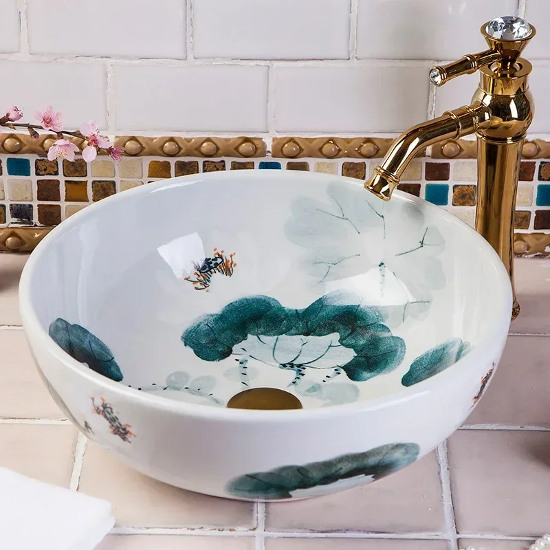 Art Table Basin round Retro Wash BasinBathroomCeramicWashbasin Home Creative Balcony Chinese Inter-Platform Basinbathroom vanity