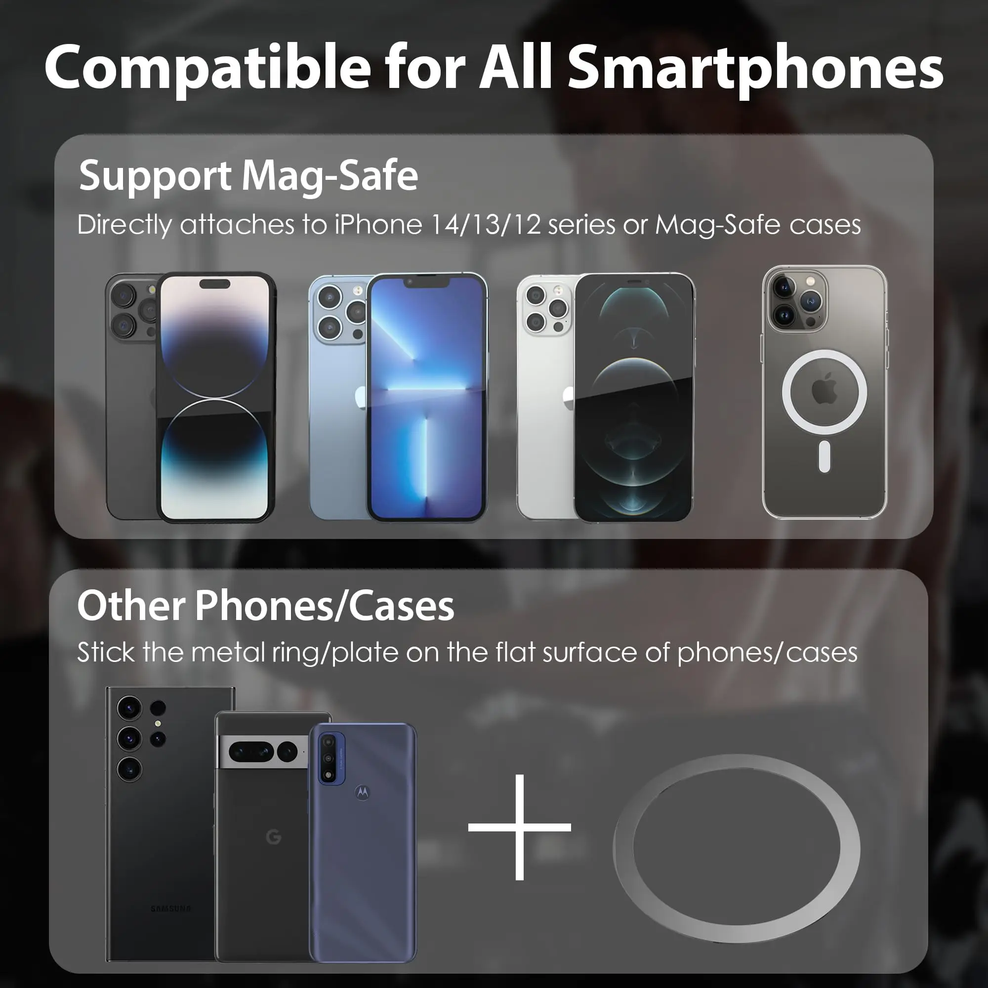 حامل هاتف مغناطيسي من Gym Mate وحامل هاتف شفط مغناطيسي على الوجهين لـ MagSafe. قم بتصوير فيديو بدون استخدام اليدين أثناء العمل