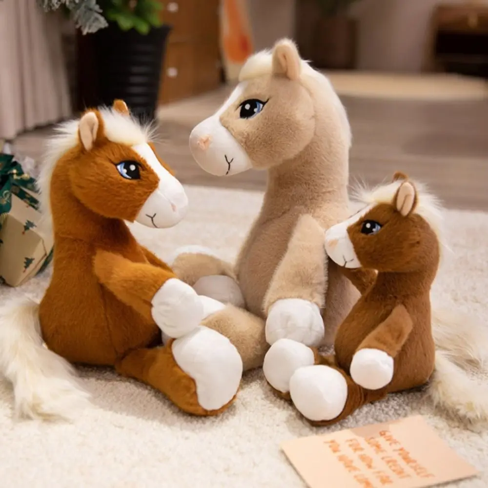 

Simulation Sitting Foal Plush Doll with Mane Stuffed Horse Plush Toys Long Tail PP Cotton Cartoon Horse Stuffed Toy Easter Gifts