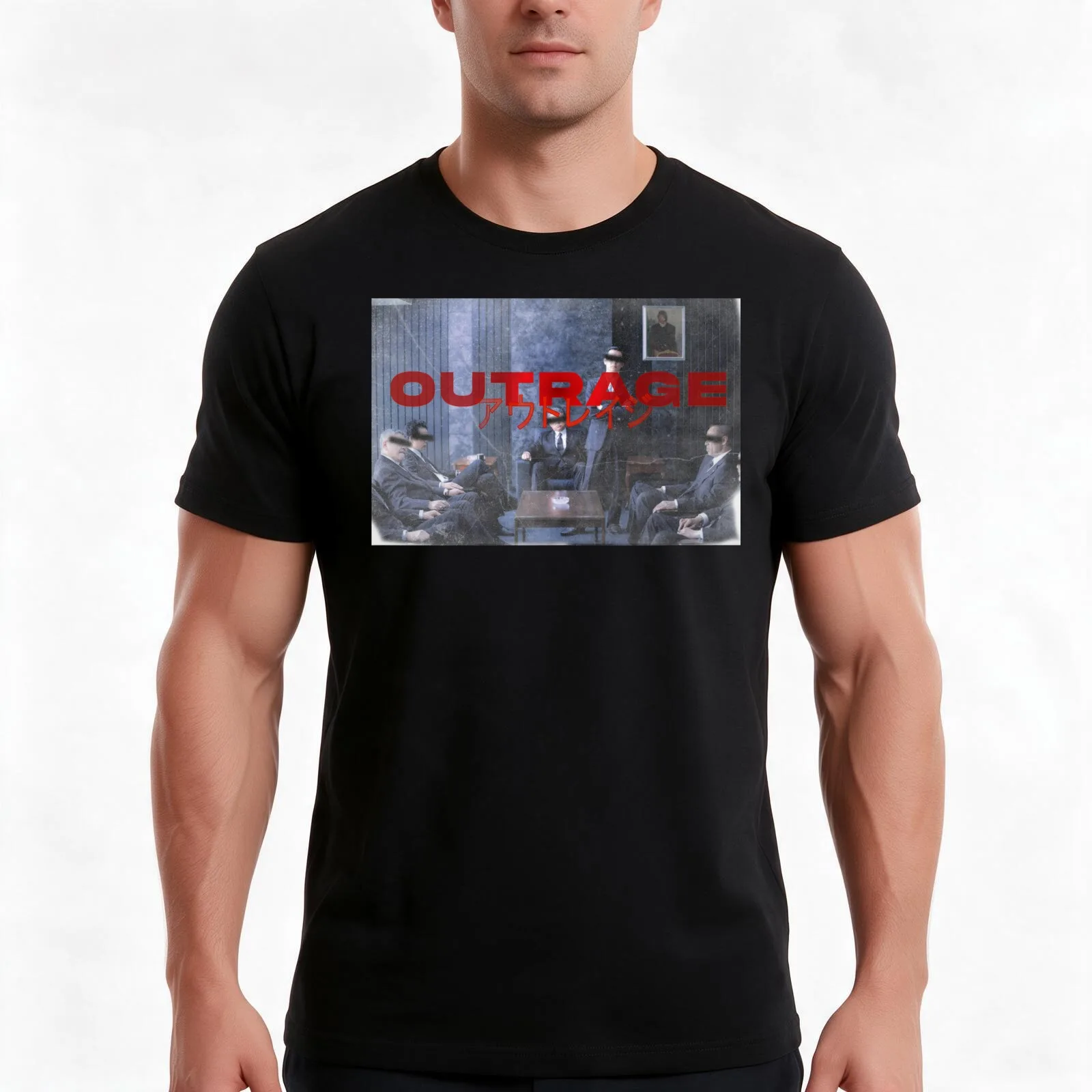 Outrage Japanese film Takeshi Kitano T-Shirt, Summer Casual Cotton Tee, Oversized Streetwear Tops, Vintage Graphic Print