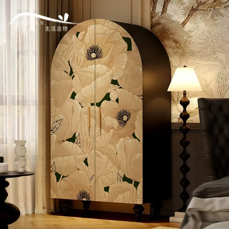Cream Flower Wardrobe Bedside Locker Entrance Living Room Storage Free Installation Decorative Cabinet