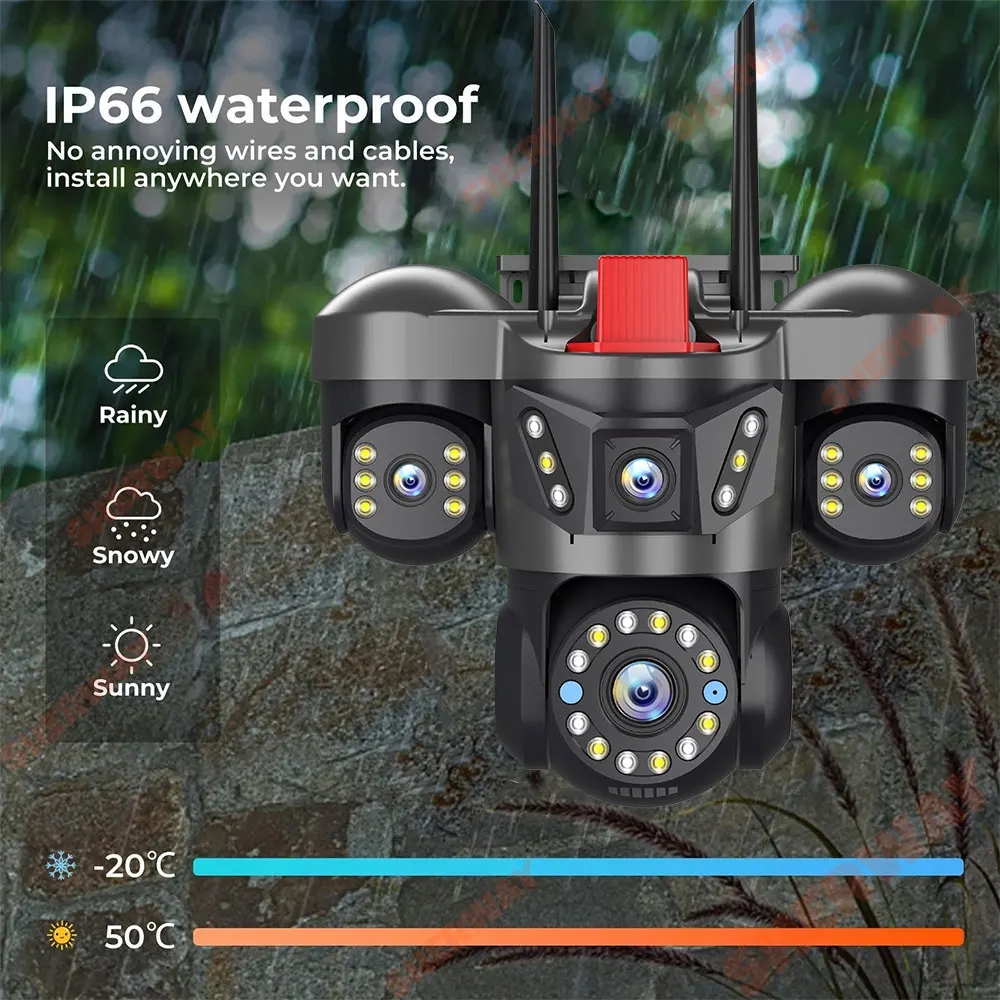 كاميرا واي فاي لأمن المنزل بدقة 20 ميجابكسل و4 عدسات خارجية 10K لاسلكية 4 شاشة تكبير 16X PTZ 360 °   كاميرات المراقبة كشف الحركة التلقائية