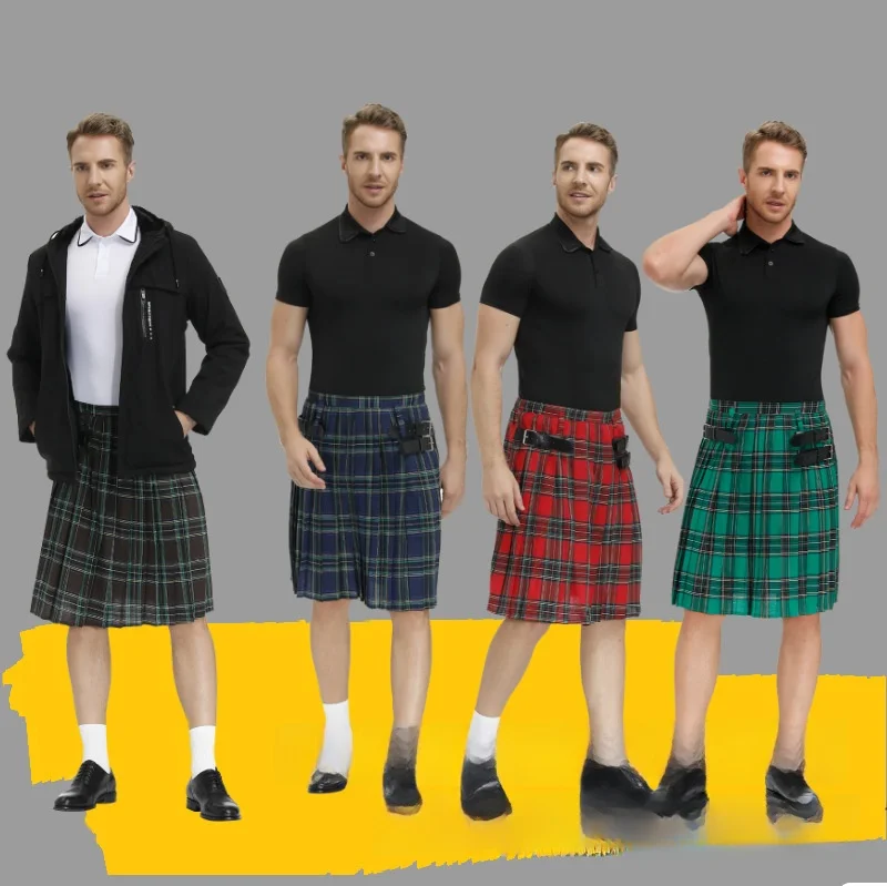 تنورة جديدة لمهرجان loween للرجال تنورة منقوشة بطيات متعددة الألوان ملابس أداء زي المسرح العرقي #2