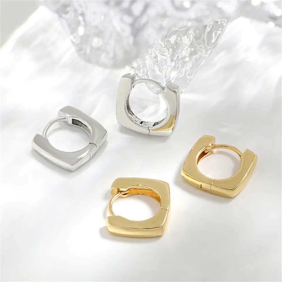 

New Smooth Plain Hoop U-shaped Earrings For Women Popular Simple High-end Stainless Steel Jewelry Geometric Cool Square Earrings
