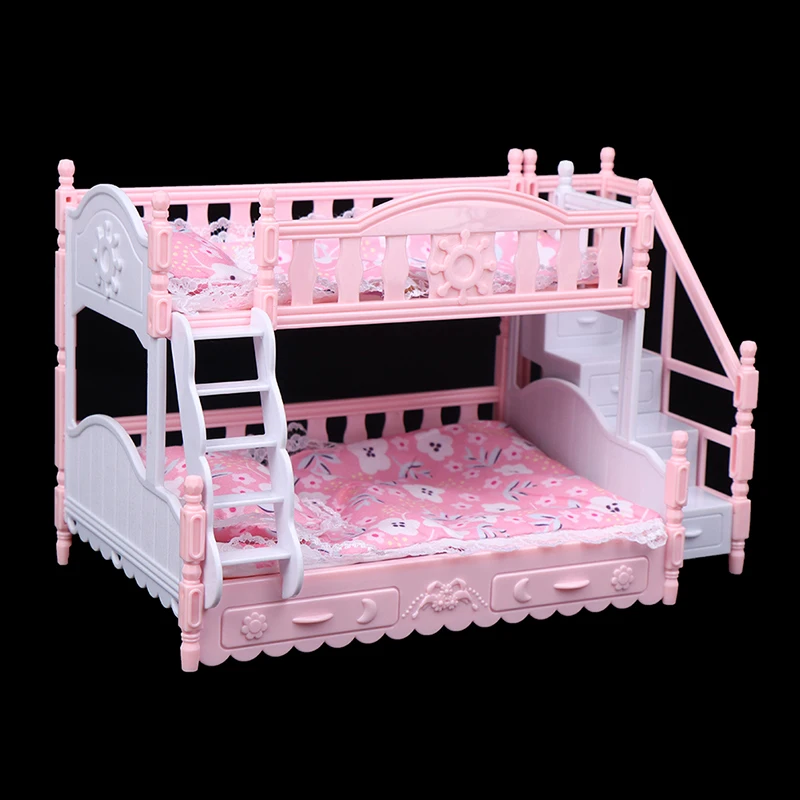 Dollhouse Miniature Simulation European Princess Double Bed Doll Furniture Toys