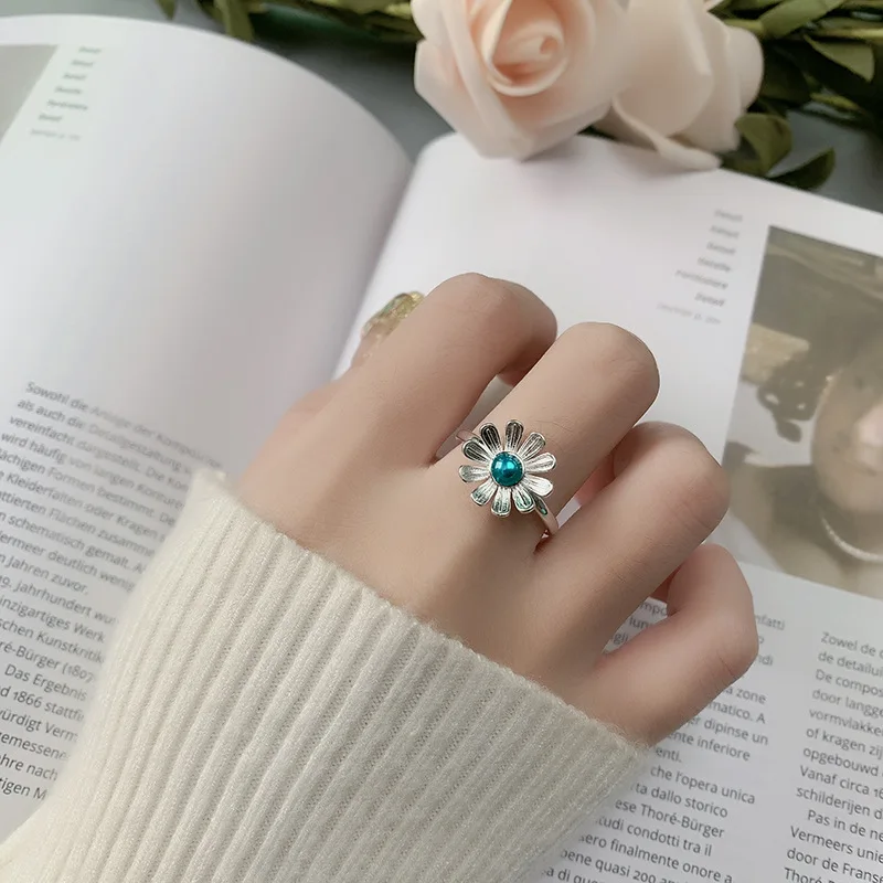 

925 Sterling Silver Daisy Blue Zircon Adjustable Rings For Women Engagement Luxury Jewelry Wholesale Jewellery Money 925