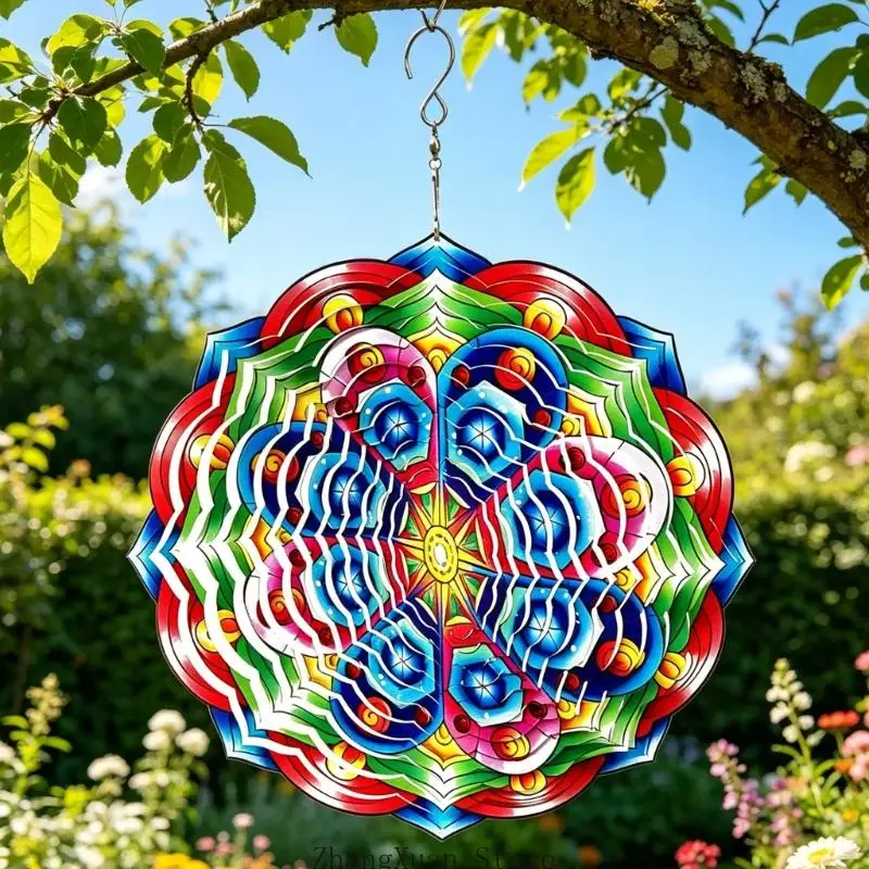 Garten-Terrassen-Blumen-Windspiel-Hängedekorationen mit reflektierendem Schichtdesign aus Edelstahl, mehrfarbiger 30-cm-Akzent – Detail 8
