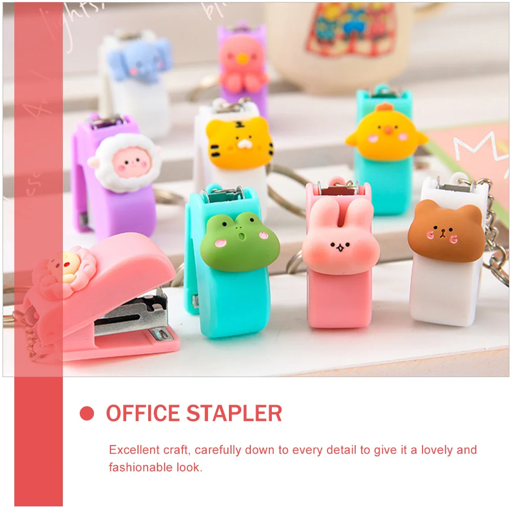 

5pcs Cartoon Mini Stapler Keychain Cute Animal Design Small Size Lightweight Portable Office Supplies Student Gift