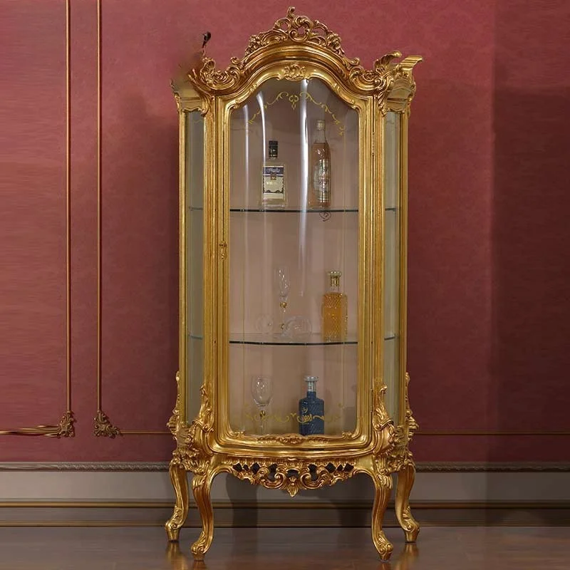 

French Court Gold Foil Wine Cabinet Living Room Display Cabinet Italian Luxury European Glass Single Door Wine Cabinet