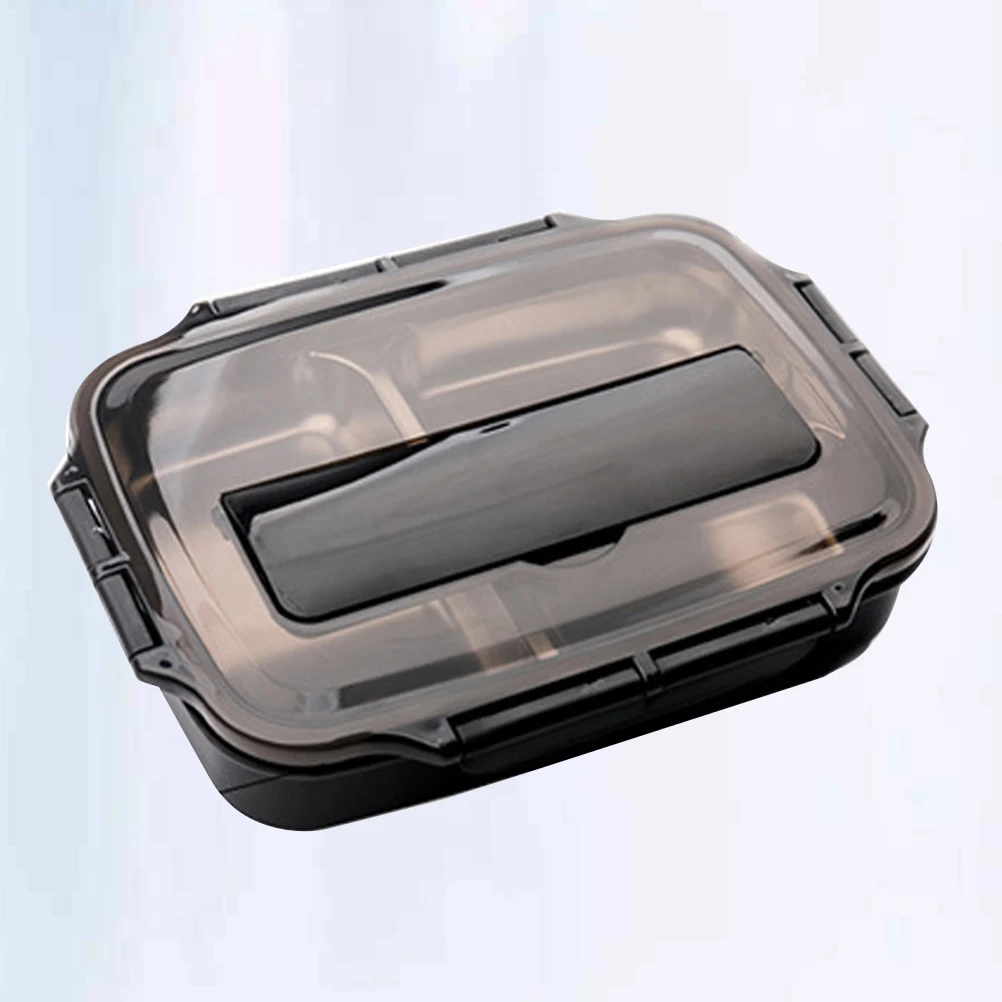 

Stainless Steel Lunch Case Divided Compartments Rice Box Practical Tableware Flatware for Daily Use with Plastic Chopsticks and
