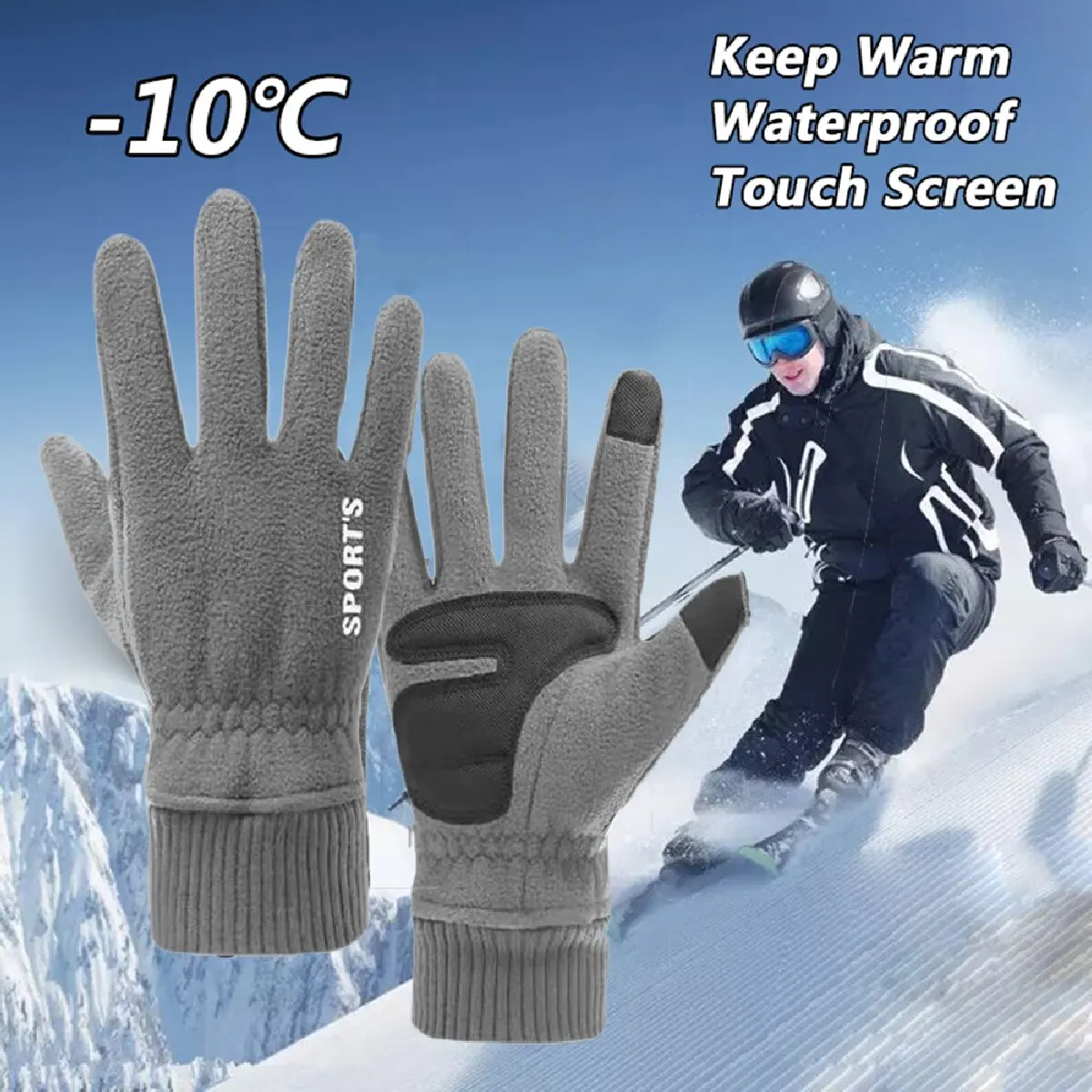 Sarung Tangan Hangat Ski Musim Dingin untuk Pria Bersepeda Luar Ruangan Tahan Air Antiselip Pasangan Wanita Tebal Layar Sentuh Bulu Domba