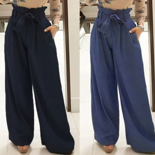 

Женские брюки с высокой талией, широкими штанинами и завязками, повседневные, универсальные, стандартной толщины, из 100% материала
