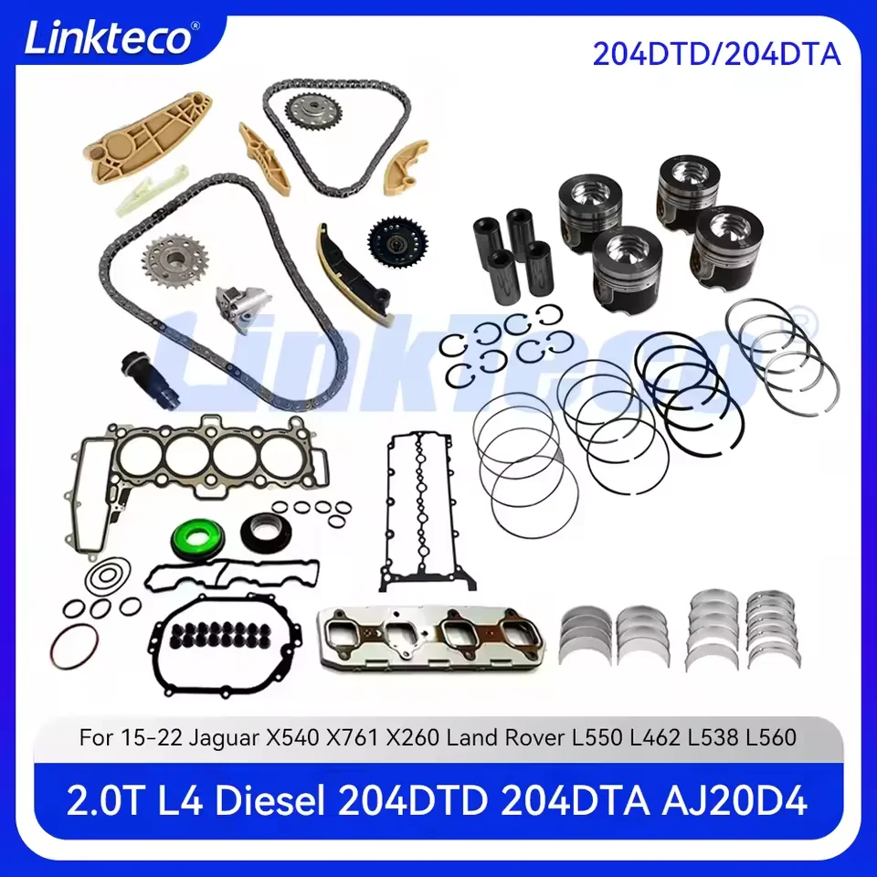 

Engine Timing Chain Kit Crankshaft Con-rod bearing Piston Full Gasket Set For 2.0 T L AJ20D 204DTA 204DTD Land Rover Jaguar 2.0T