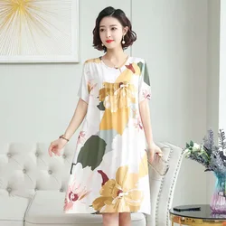 Middle-Aged and Elderly New Cotton Silk Nightgown Homewear Women's Summer Pajamas Dress Large Size Pajamas Homewear Mom Clothing