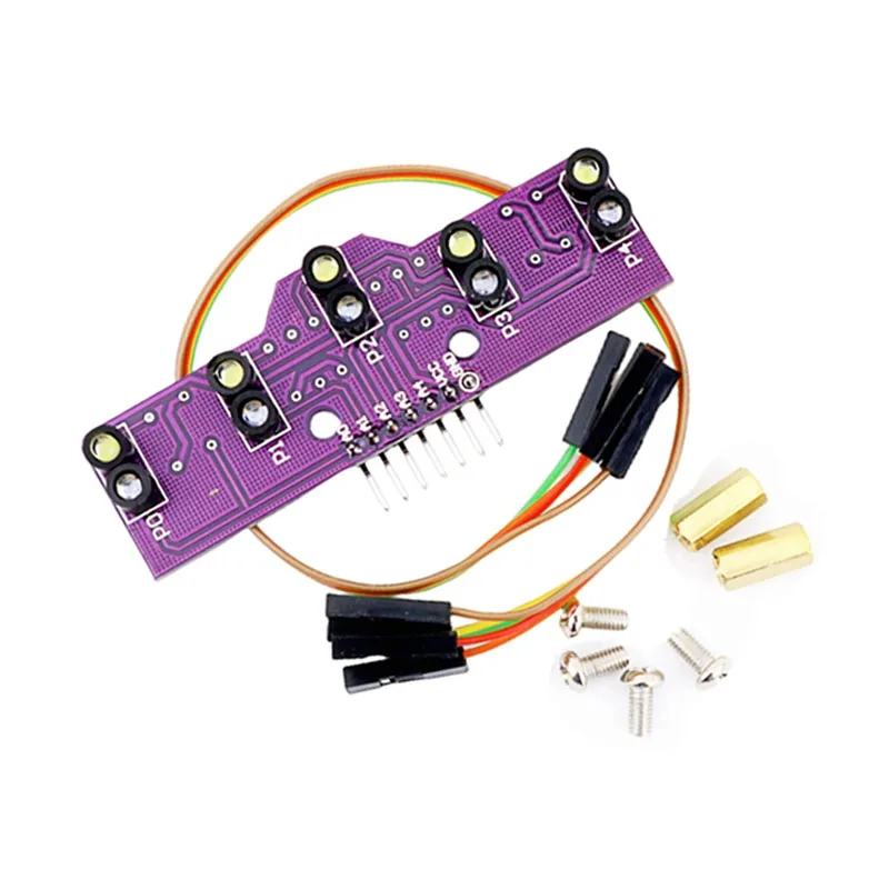 5-Way Analog Line Follower Sensor Optical Patrol Module Analog Grayscale Sensor for Smart Car Black White Red Track Recognition