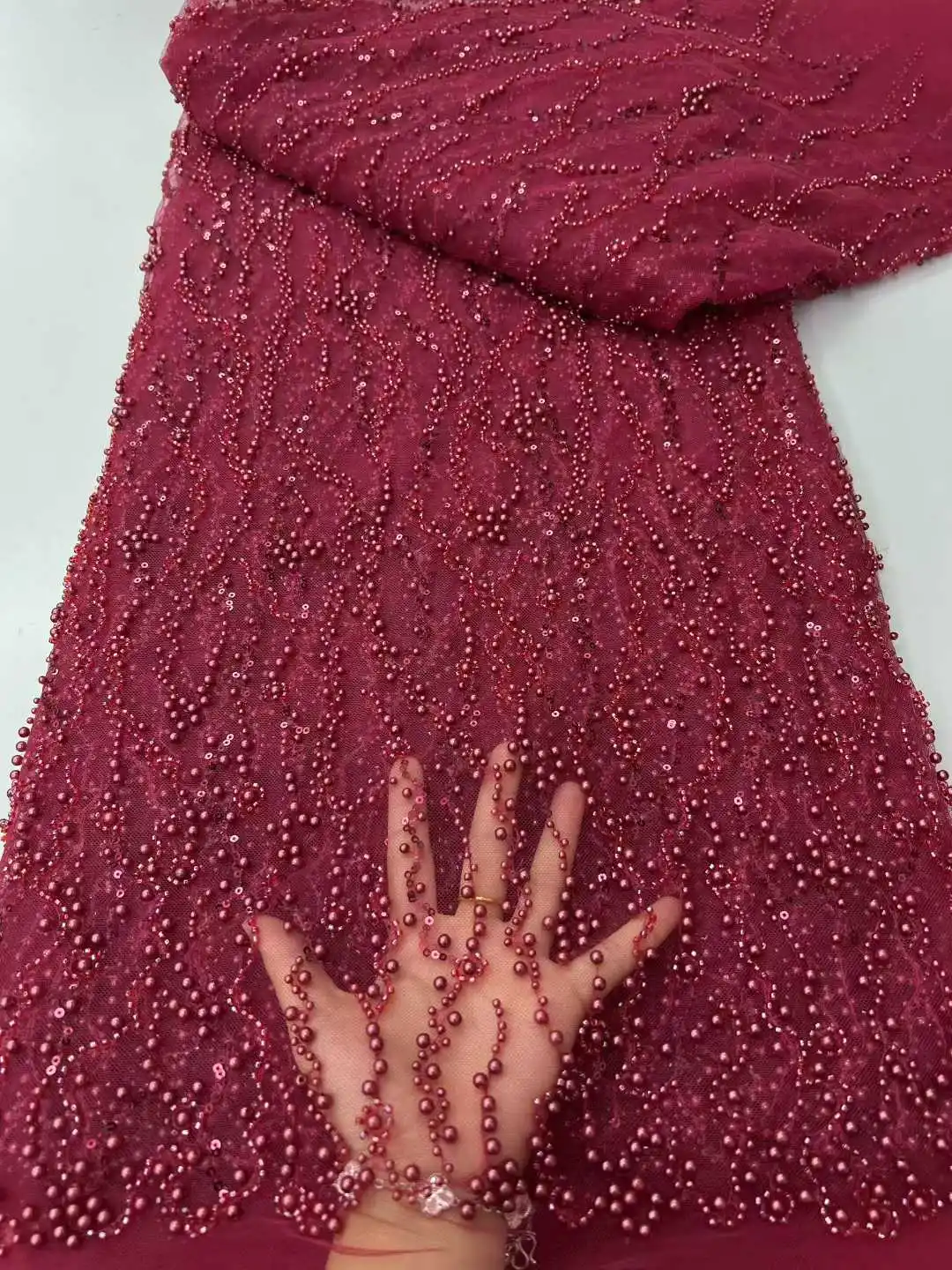 브라운 스팽글 비즈 자수 레이스 원단, 우아한 프랑스 네트 레이스 원단, 비즈 장식 나이지리아 스팽글 레이스 원단