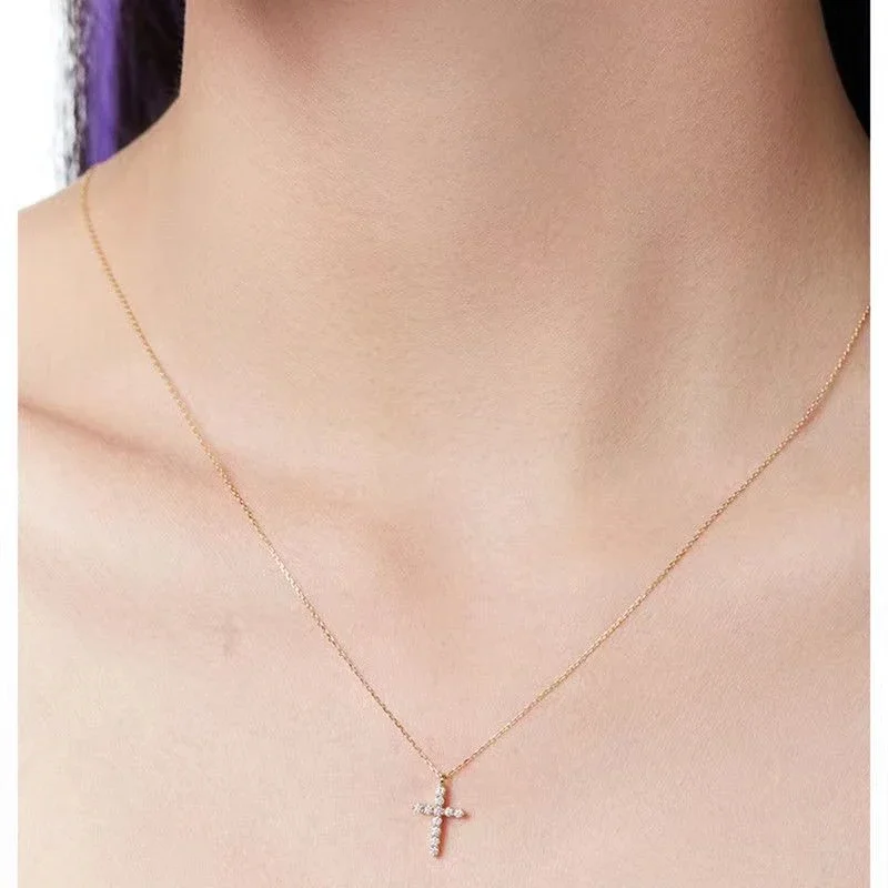 LGKGL 925 Sterling Silver Cute Cross JkeliPendant Simple Necklace Female Clavicle Chain Fine Jewelry For Women Gift Wholesale