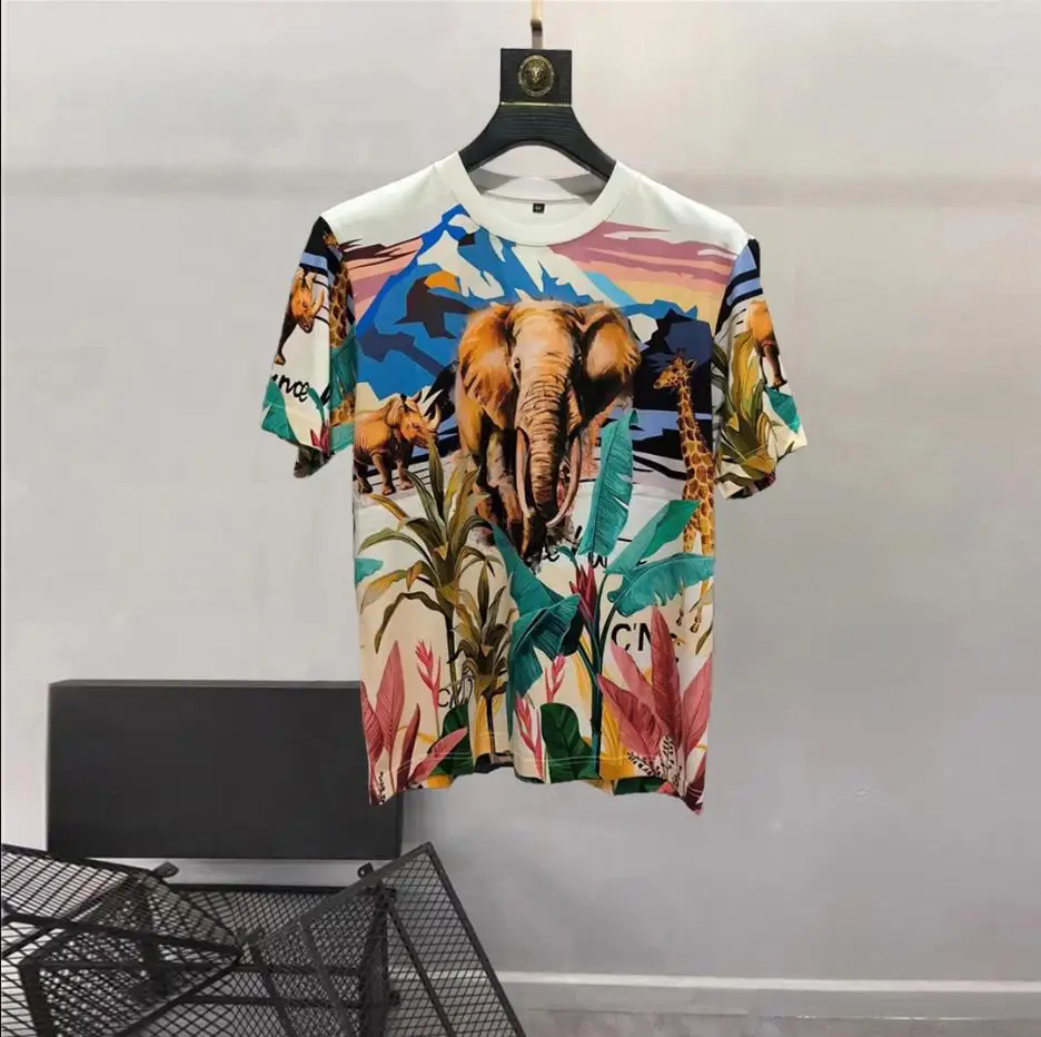 

European and American men's 2023 summer new Round neck and short sleeves fashion Elephant print T-shirt