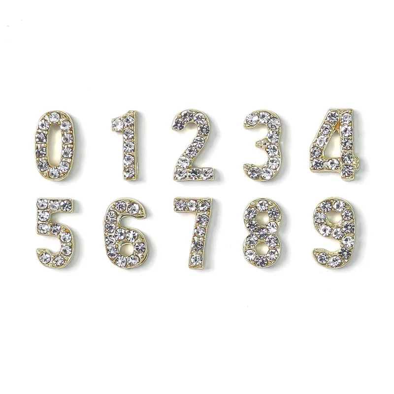 10Pcs 3D Glitter Volledige Diamanten Ingelegd Nummer 0 Tot 9 Alloy Nail Art Rhinestones Sieraden Decoraties Manicure Telefoon Case charms