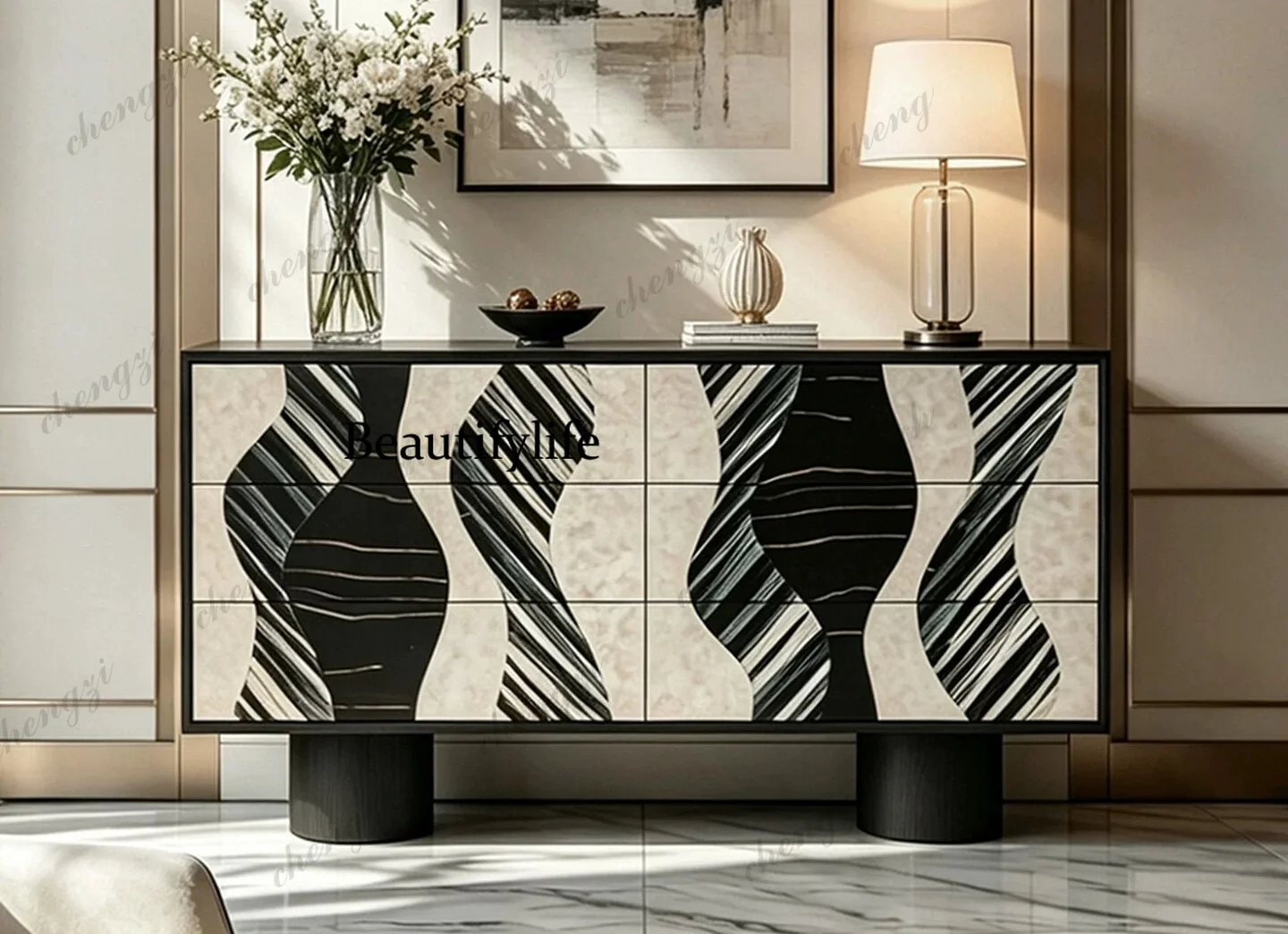 Italian light luxury, six-chest cabinet, bedroom bedside drawer storage, storage side cabinet