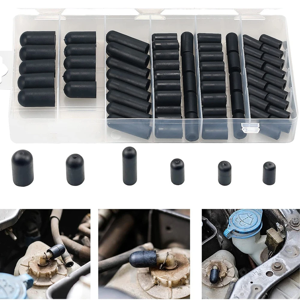 Rubber Vacuum Cap Assortment Kit 6 Sizes Set Black for Carburetor Manifold Leak Vacuum Dust Cover