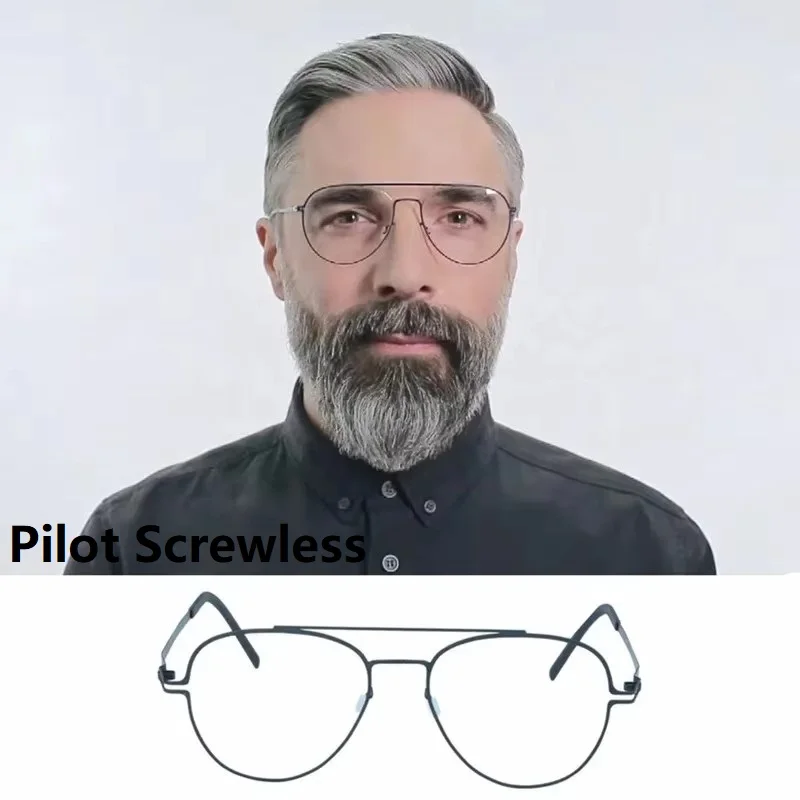 Pilot Style Glasses Frame Men Screwless Ultra Light Square Eyeglasses Eyewear Fashion Double Beam No Fade Germany Brand Designer