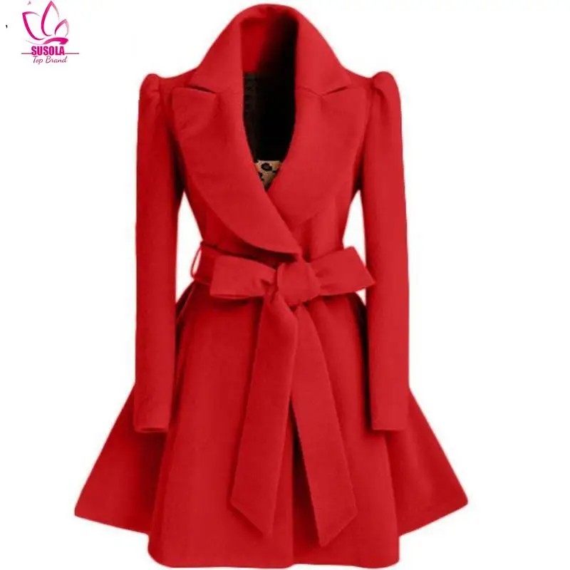 Korean Women's Woolen Windbreaker Overcoat Jacket Coats Red XL Autumn and Winter Long Windbreaker Overcoat Trend Coat Jacket y2k