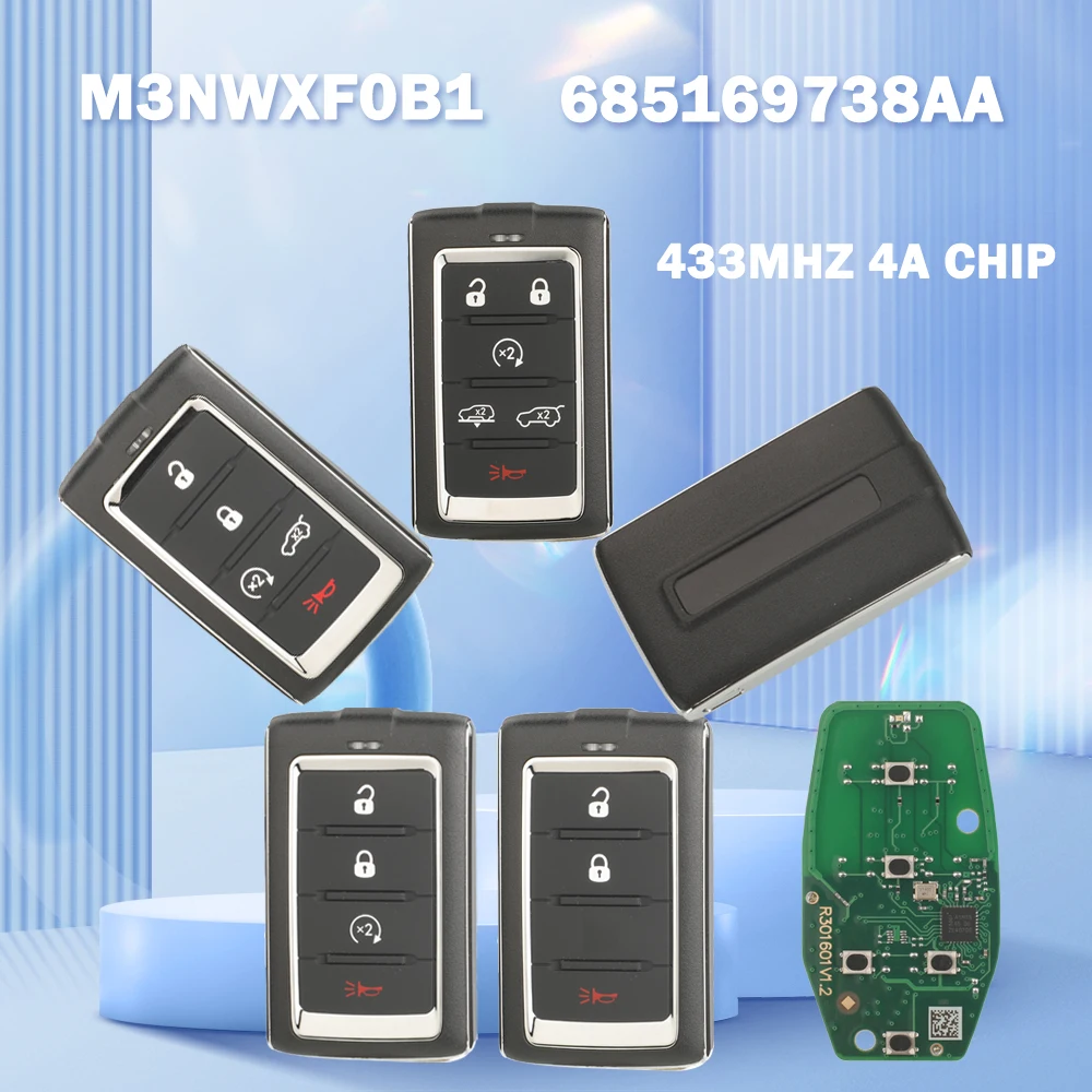 

jingyuqin M3NWXF0B1/ 685169738AA 433MHz 4A Chip Remote Car Key For Jeep Grand Wagoneer 2021/2022 Smart