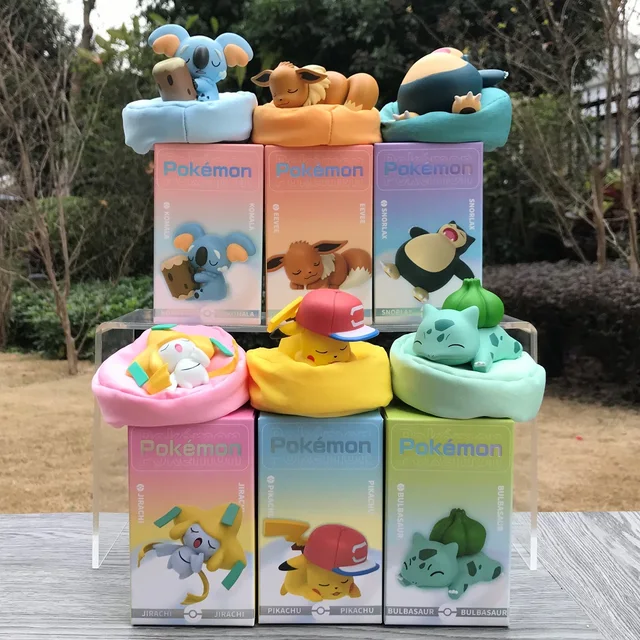 6 stylów Pokemon Starry Dream Pikachu Bulbasaur Eevee Snorlax Jirachi Komala śpiące figurki Anime zabawki z pcv Kawaii