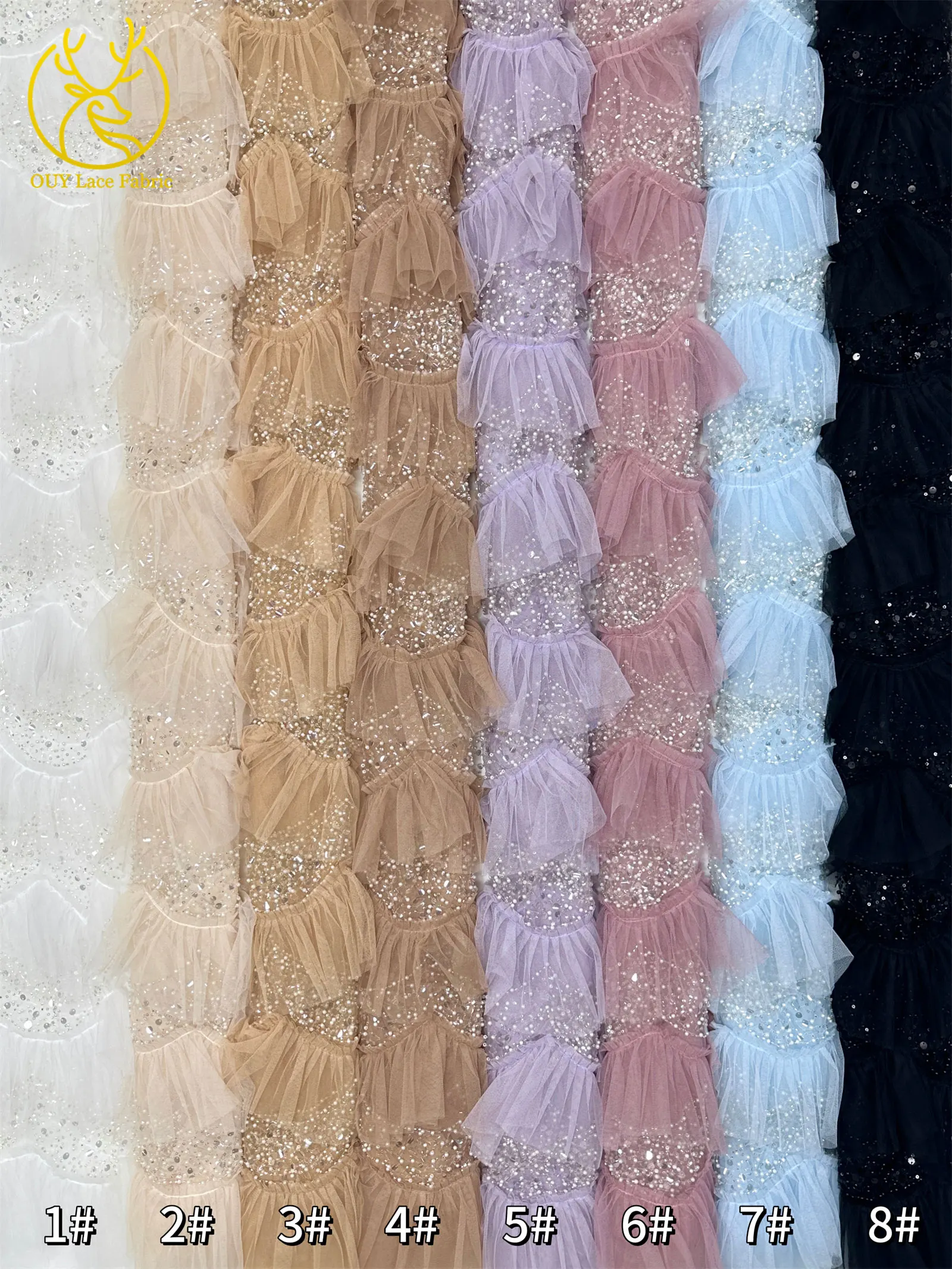 Neuester 3D Tüll-Mesh-Spitzenstoff 2026 Hochwertiger Perlen-Pailletten-Spitzenstoff Nigerianische Perlenstickerei-Spitze für Brautkleider – Detail 29