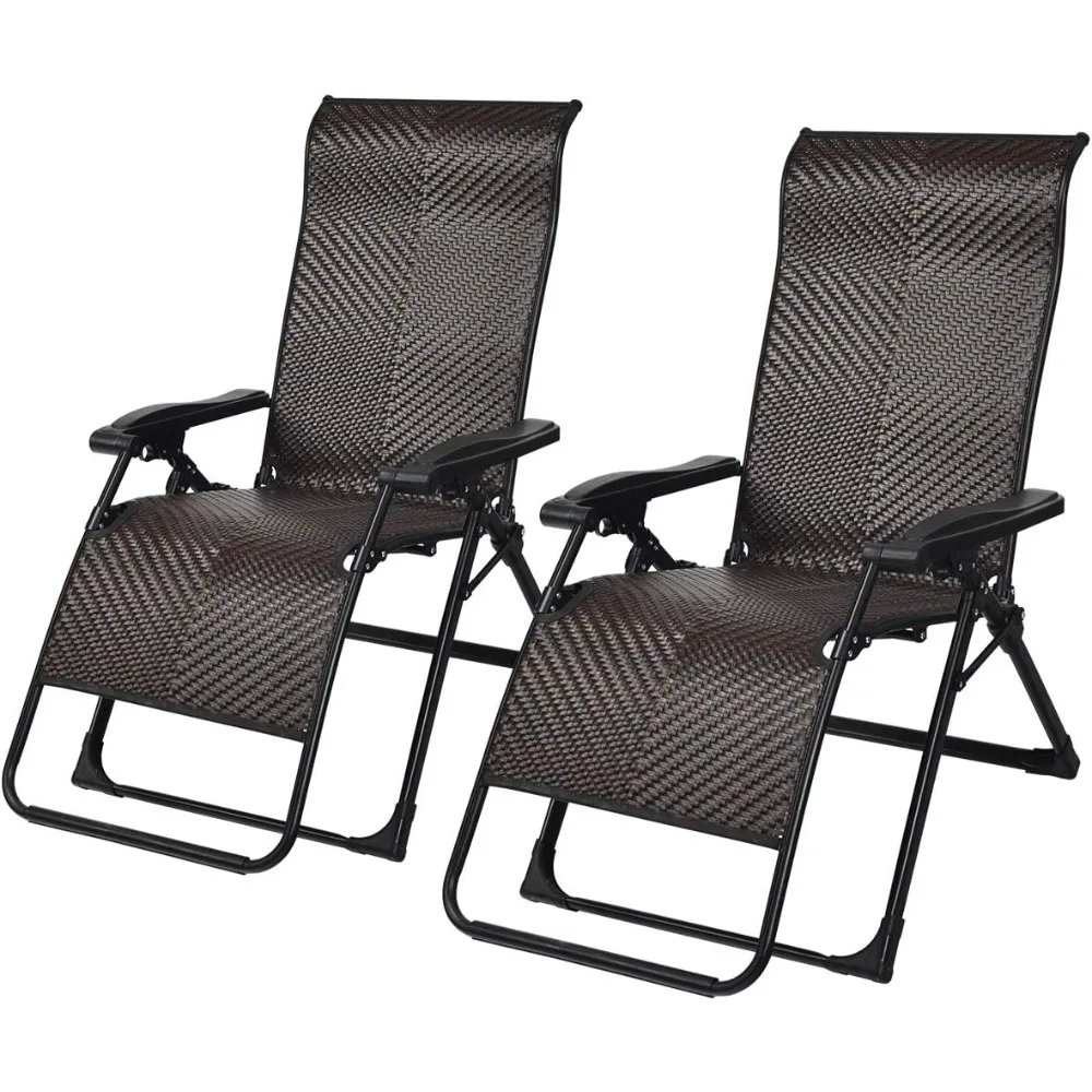 

2 PCS Rattan Zero Gravity Chair, Outdoor Adjustable Folding Lounge Chair with Widened Armrest & Locking System, Heavy Duty Wick
