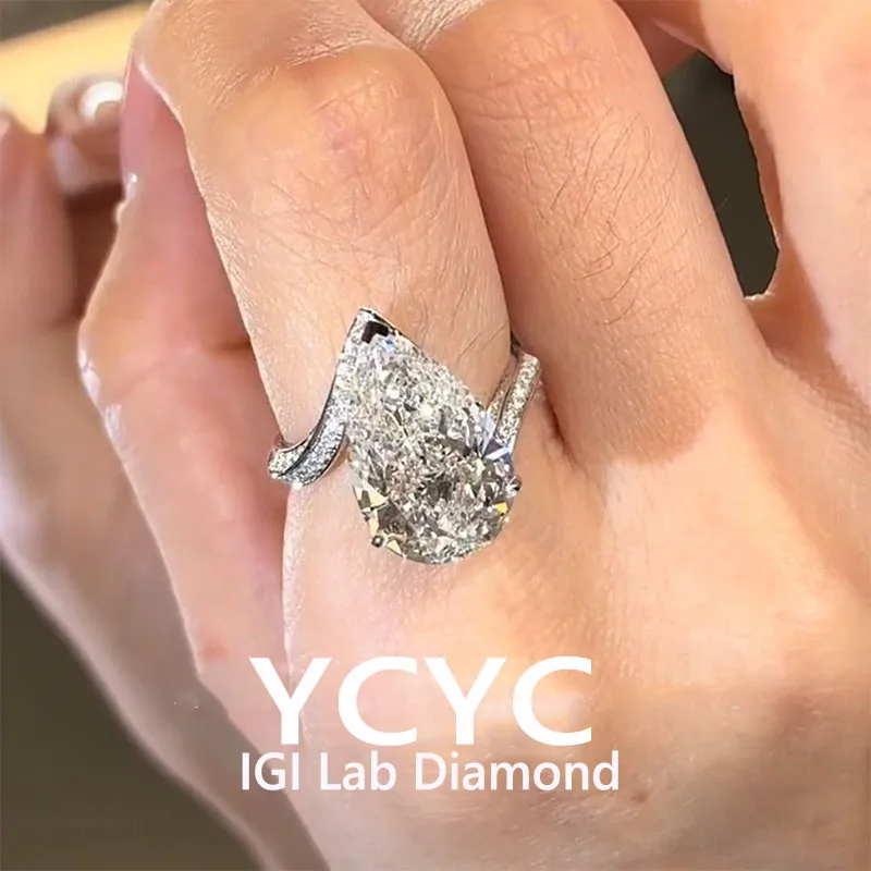 Solid 14K Gold  Pear cut IGI Lab Grown Diamond Ring Engagement Ring 1 2 3 4 5Ct DE VS1 VVS1 Wedding & Engagement Ring