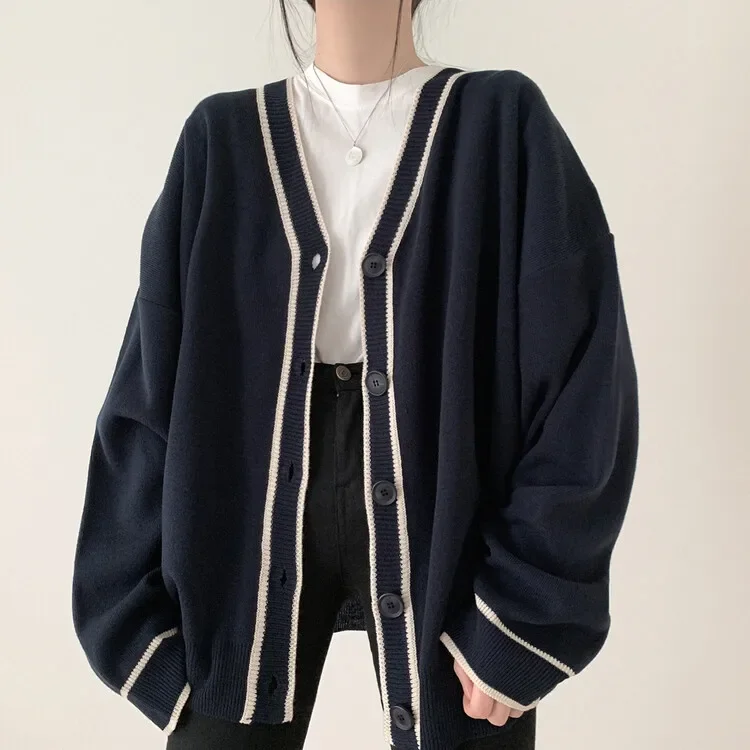 Varsity-Striped Cardigan Sweater for Women Long Sleeve Button Down V-neck Knit Cardigan High School Teen-girl Preppy Outfit