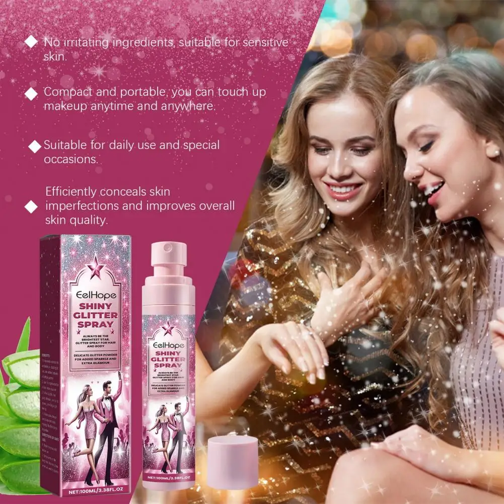 Shimmering Body Spray Body Shine Spray Shimmering Glitter Spray for Face Hair Body Long-lasting Carnival Makeup for Stage