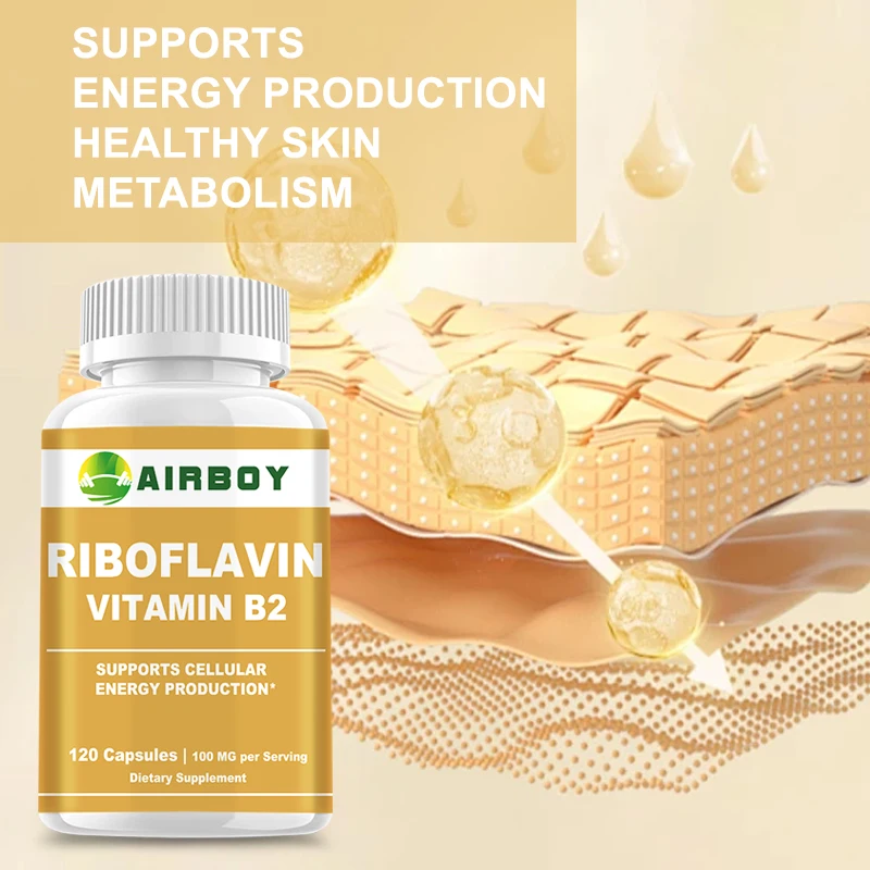 Riboflavin Vitamine B2 - Ondersteunt de gezondheid van de huid, bevordert de productie van mobiele energie - 120 capsules