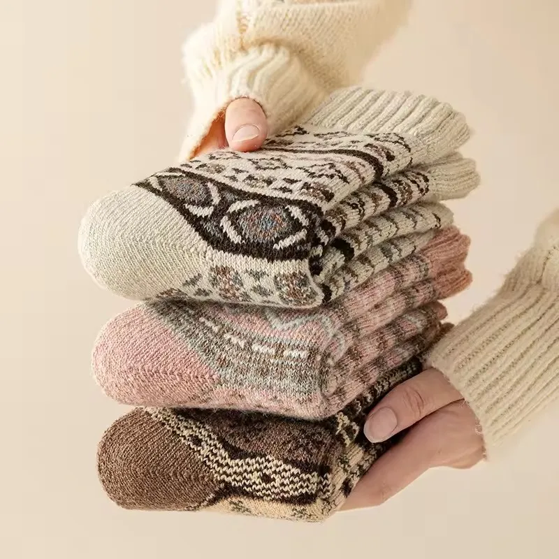 Winterwollsocken, verdickte Socken, Retro-Ethno-Stil, Paar-Stil, warme Frottee-Socken in der Mitte der Wade – Detail 1
