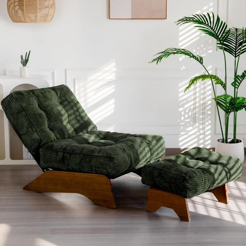 

Tufted Living Room Chair Upholstered Lounge Chair with Footrest Set, Modern Chair Cozy Reclining Chair Reading Room, Green