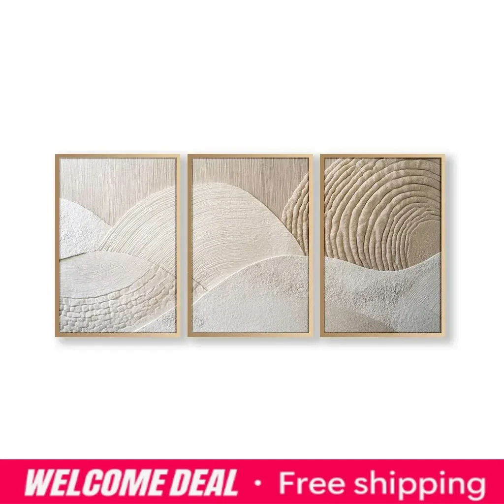 Boho Neutral Textured Abstract Canvas Wall Art Set,3D Minimalist Beige Mountain Prints,Wabi Sabi Living Room Bedroom Home Dec